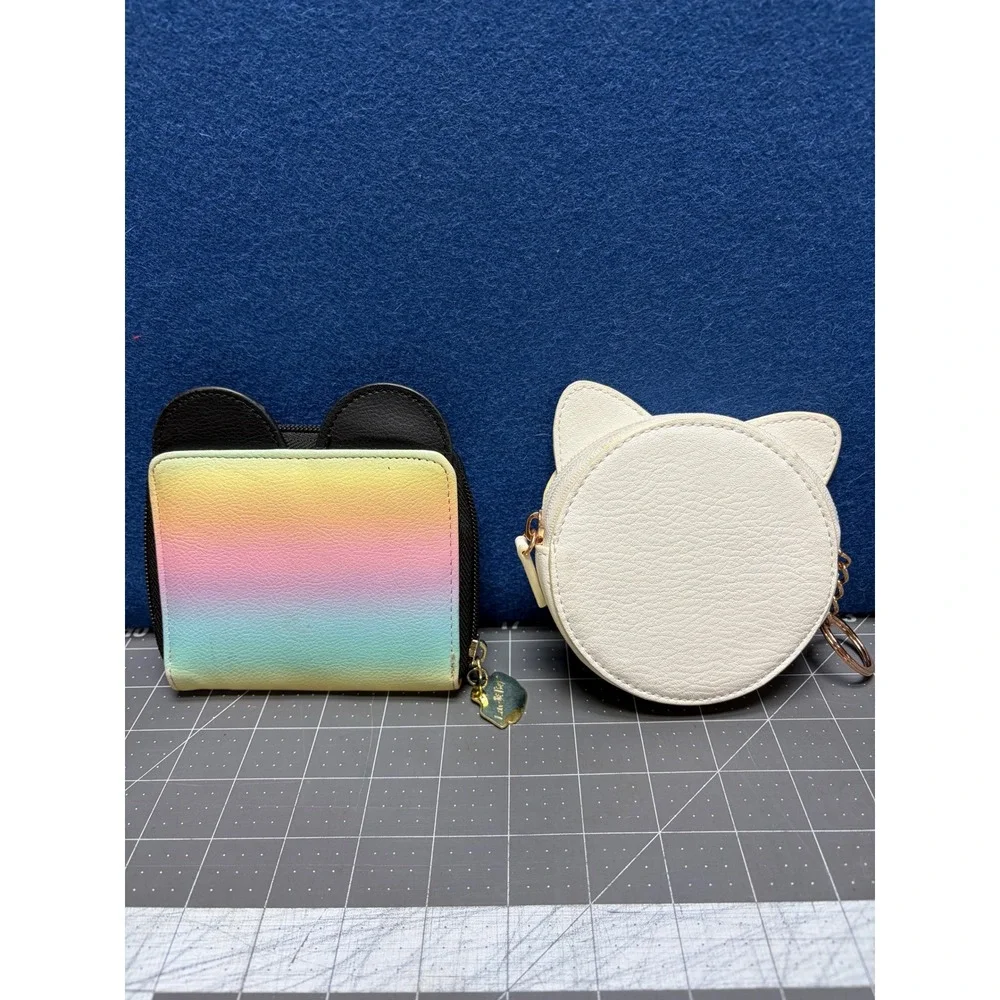 Luv Betsey Lauren Conrad Cat Wallet Coin Purse Set Rainbow White Heart Sunglass